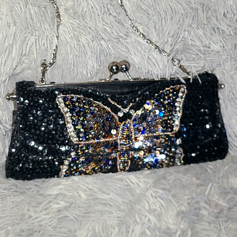 Sequined & Beaded Butterfly Evening Clutch